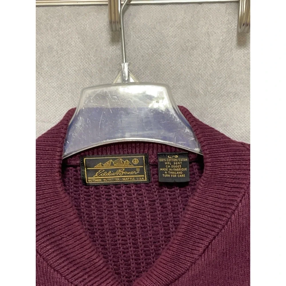 VTG Eddie Bauer Sweater Men L Maroon Chunky‎ Knit Henley Pullover Heavy Nordic - Picture 9 of 10